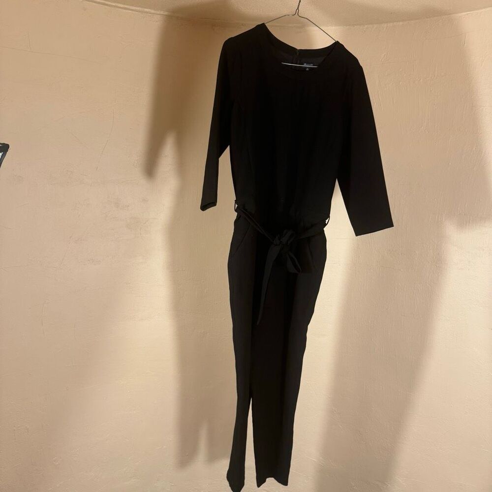 Madewell Black Tie-Waist Jumpsuit – 3/4 Sleeve | Crewneck | Size 4 - Picture 2 of 8